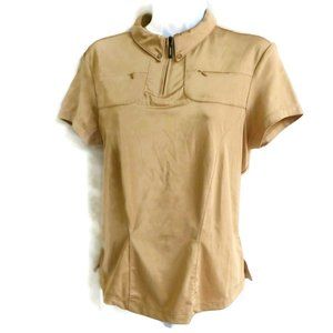 Jamie Sadock Polo Golf Top Beige Shiny Zip Pockets